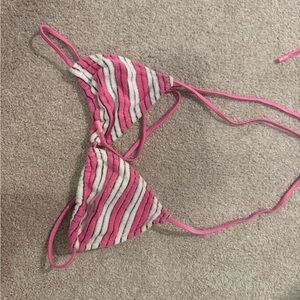 TRIANGL Pink and White Striped Bikini Top
